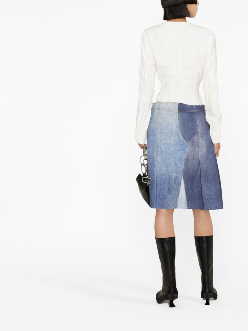 Blue Pleated A-line Denim Skirt