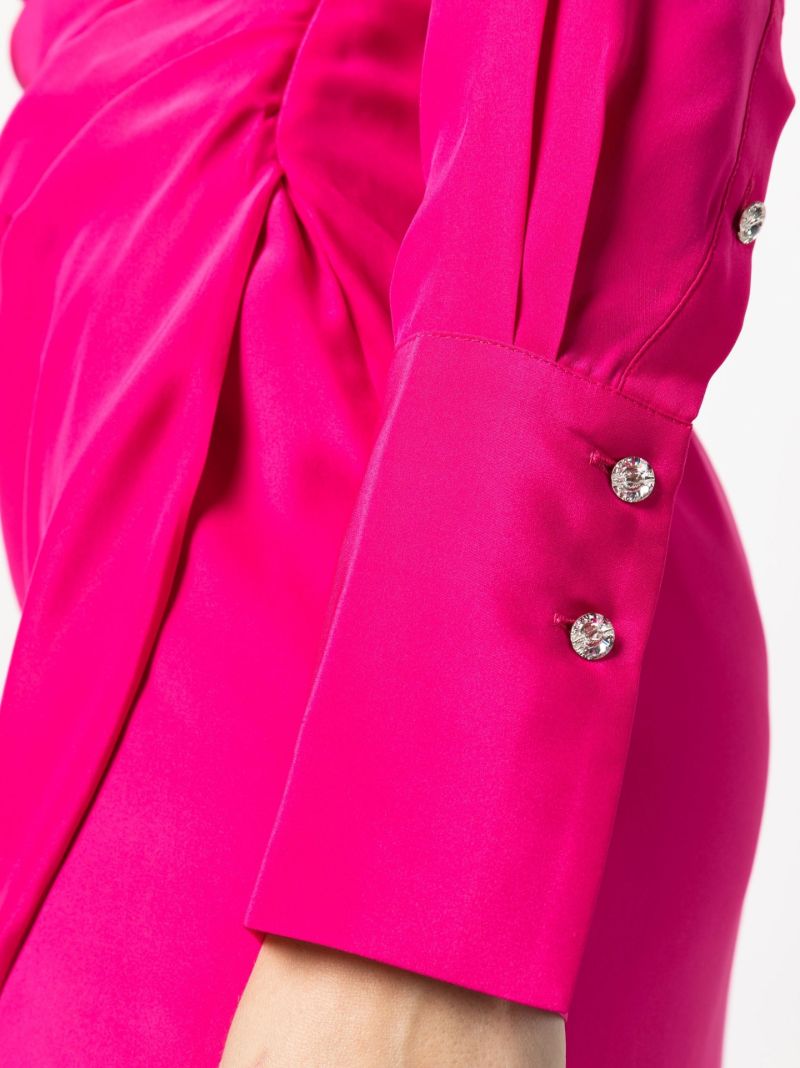 Pink Gathered Detail Silk Shirt Dress