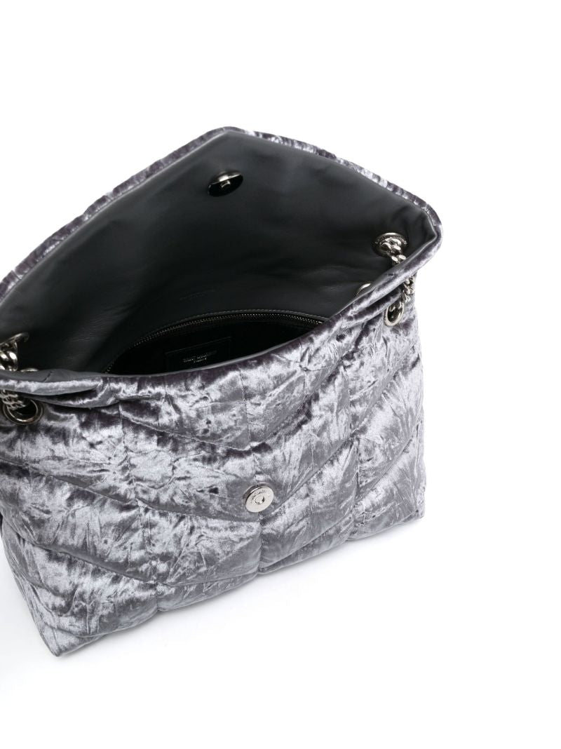 Grey Puffer Small Velvet Shoulder Bag
