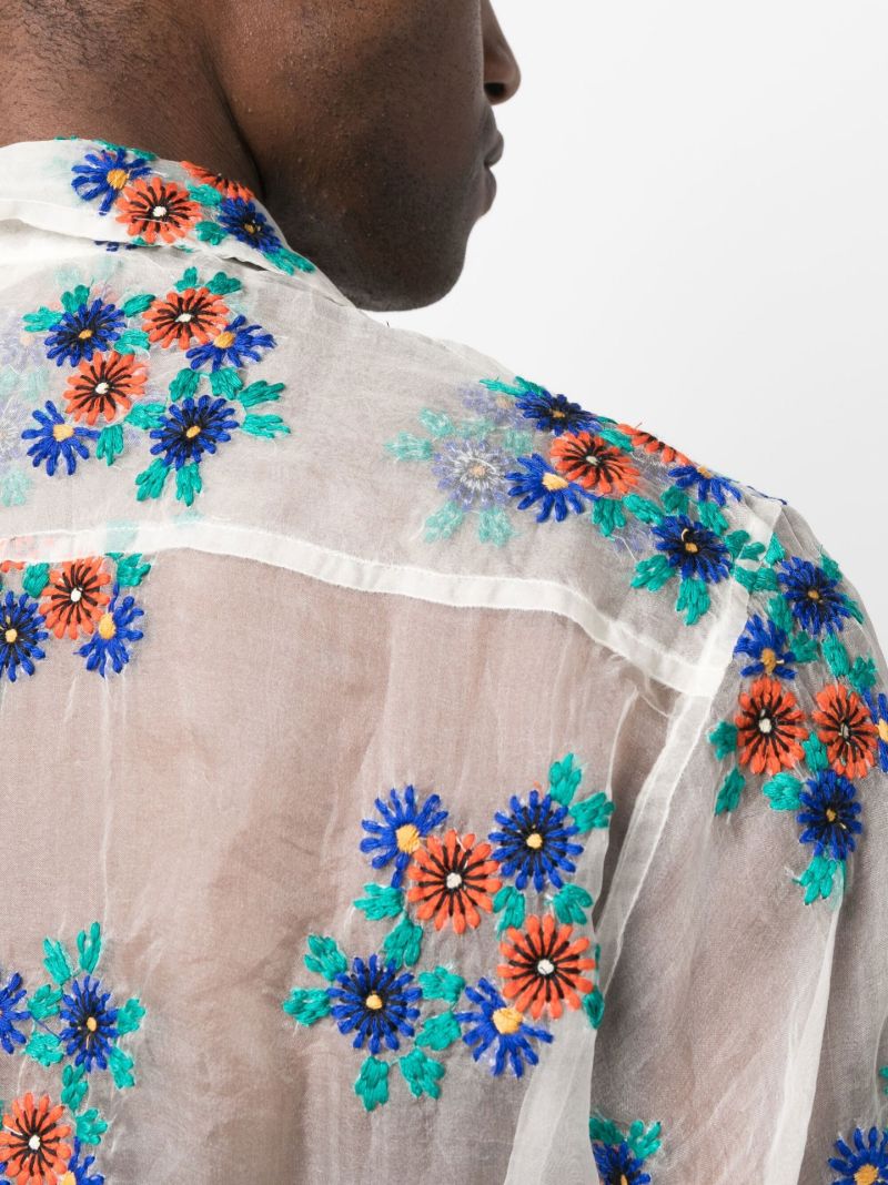 White Daisy Embroidered Sheer Silk Shirt