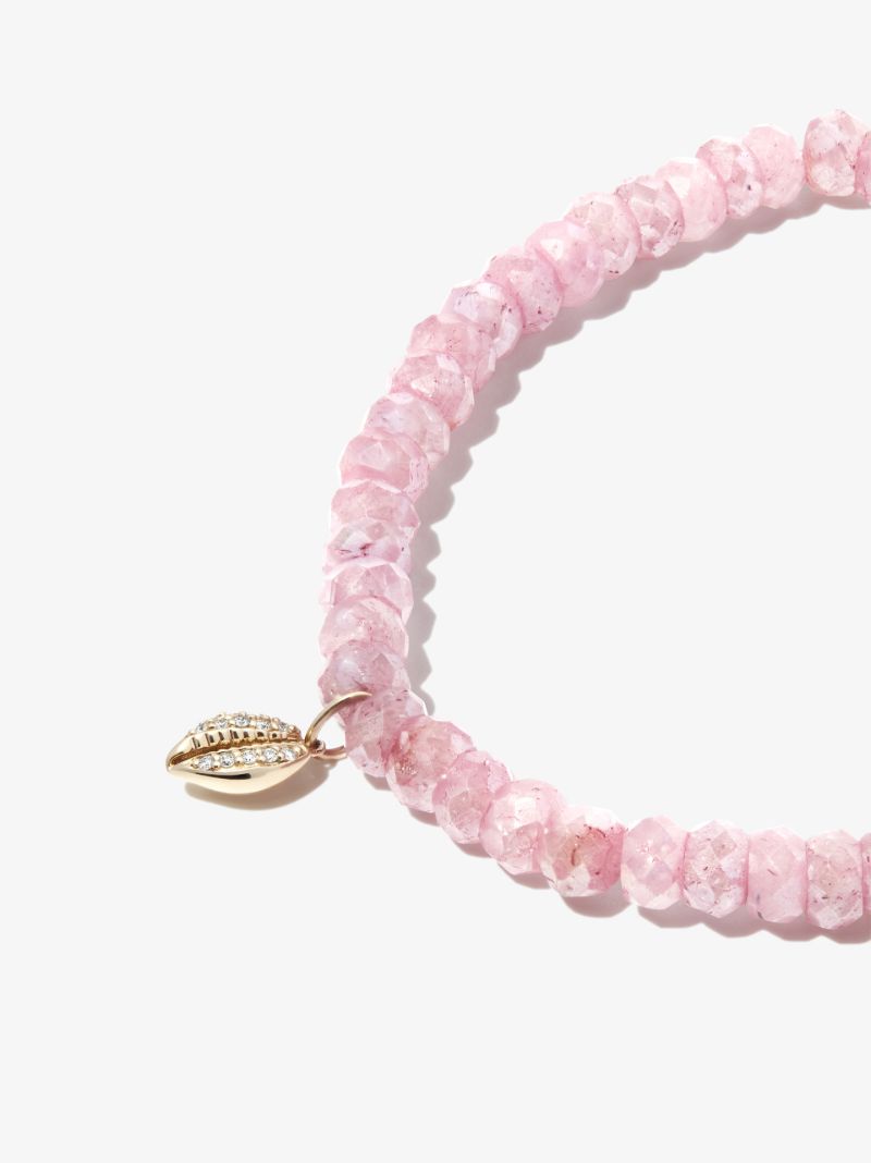 14k Yellow Gold Shell Grapolite Diamond Beaded Bracelet