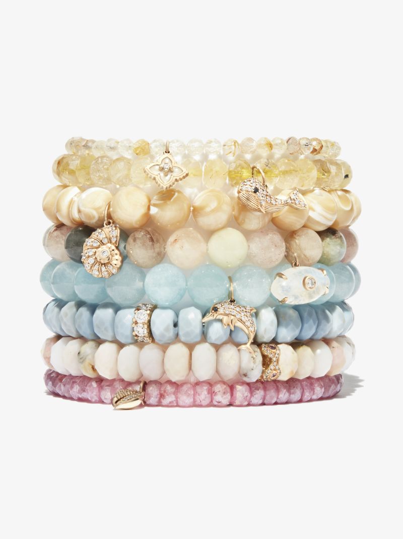 14k Yellow Gold Rondelle Opal Diamond Beaded Bracelet