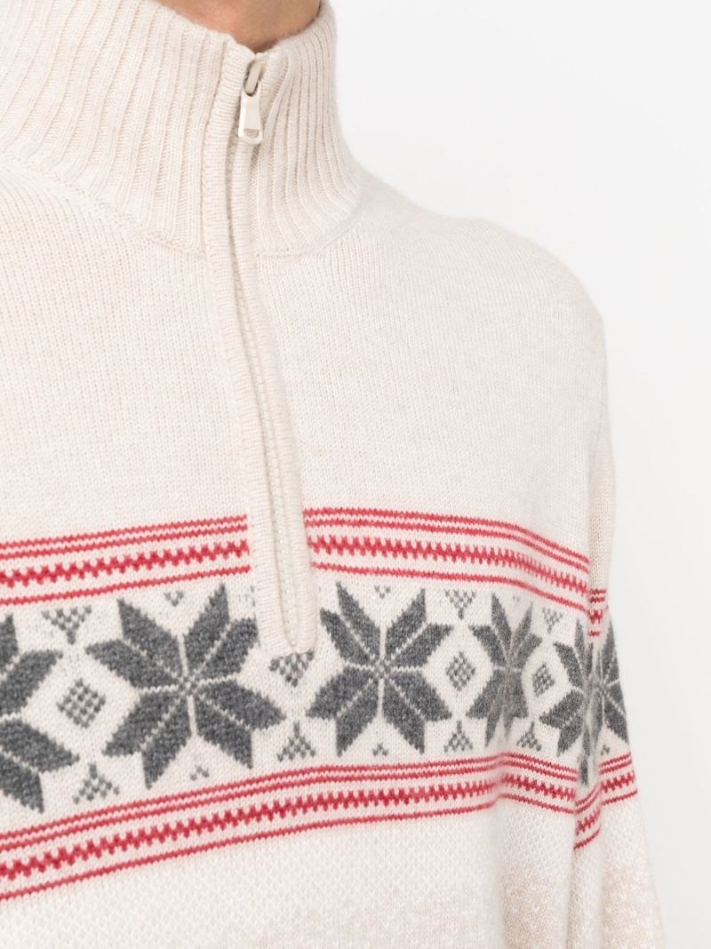 Neutral Geometric Jacquard Cashmere Sweater