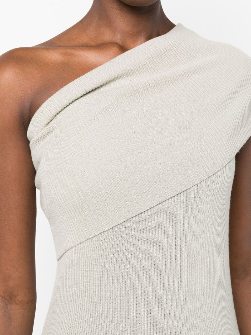 Neutral One-shoulder Virgin Wool Maxi Dress