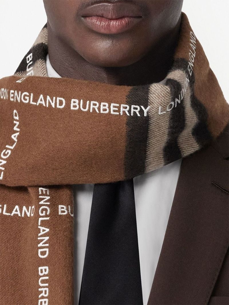 Brown Logo Check Cashmere Scarf