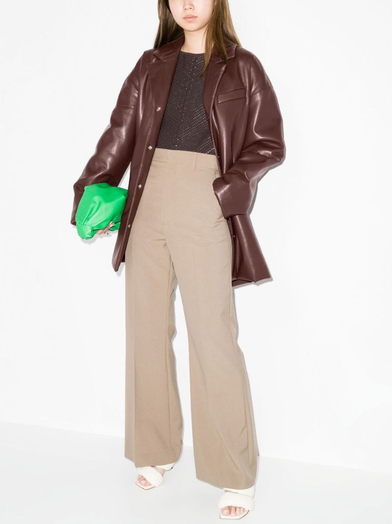 Brown Belted Faux Leather Blazer