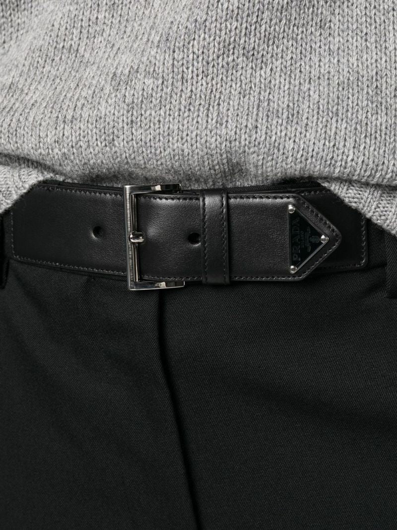 Black Belted Wool Trousers