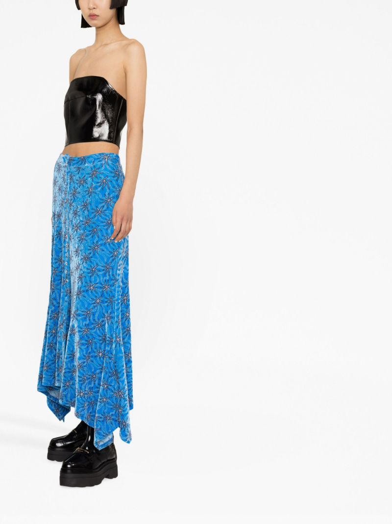 Blue Asymmetric Velvet Midi Skirt