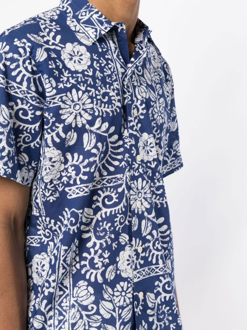 Blue Floral Print Cotton Shirt