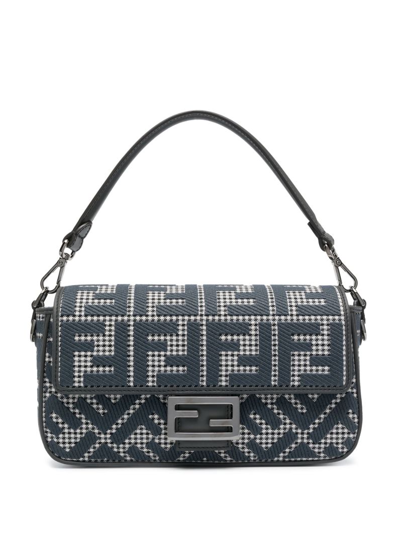 Black Houndstooth Pattern Baguette Bag