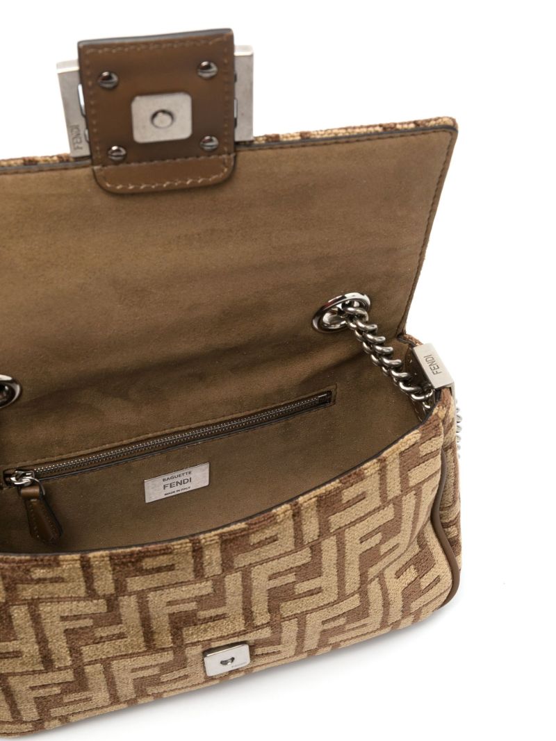 Brown Baguette Chain Medium Leather Shoulder Bag