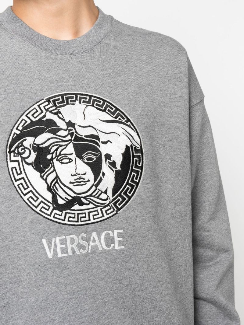 Grey Medusa Embroidered Cotton Sweatshirt