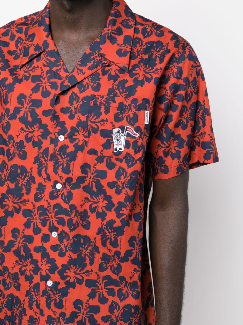 Red Hibiscus Floral Print Cotton Shirt