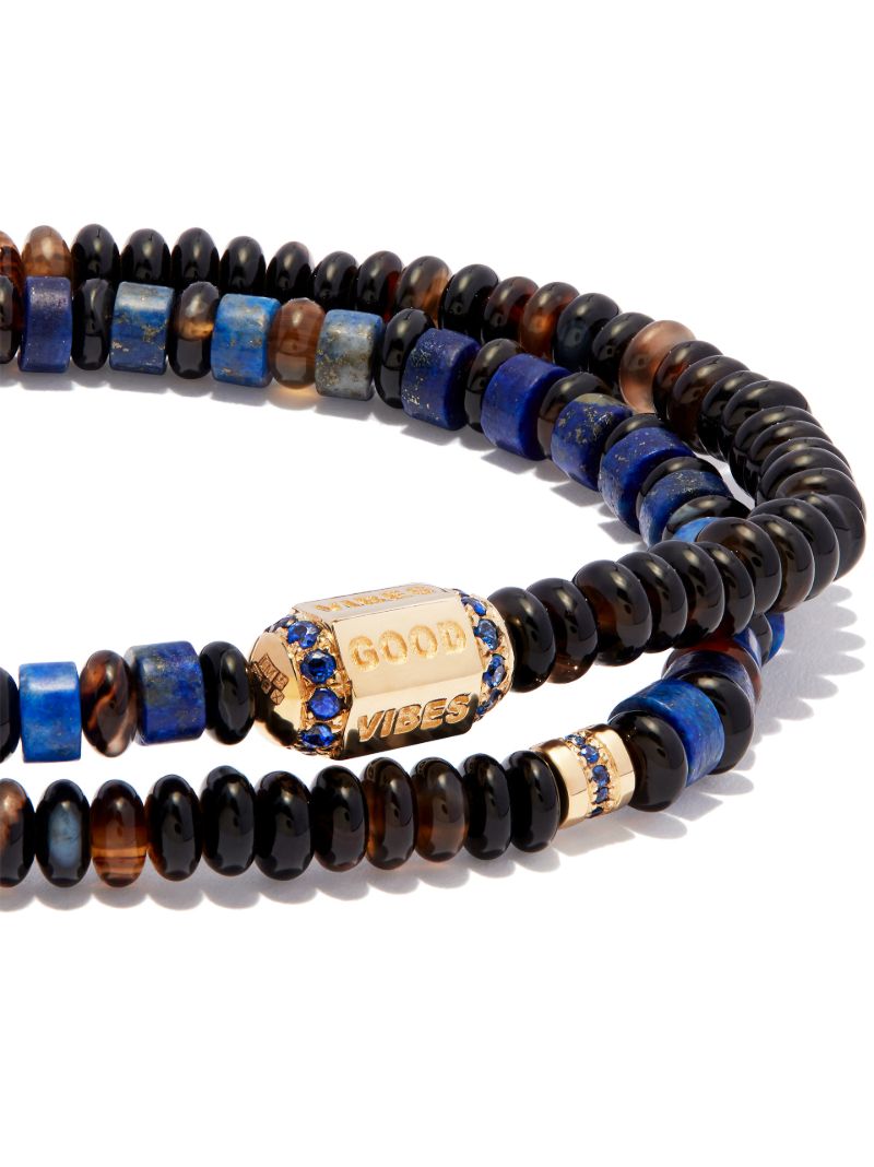 14k Yellow Gold Hexagon Slogan Sapphire Bolt Beaded Bracelet