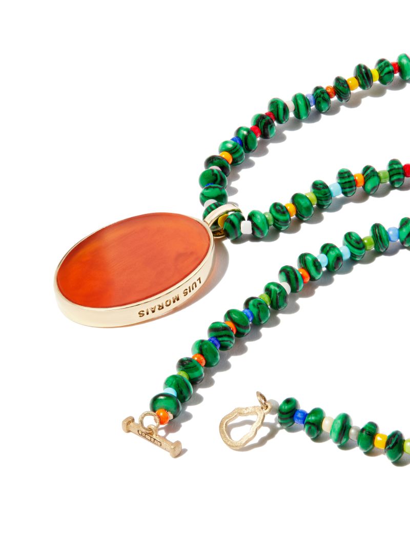 14k Yellow Gold and Malachite the Good Times Beaded Necklace