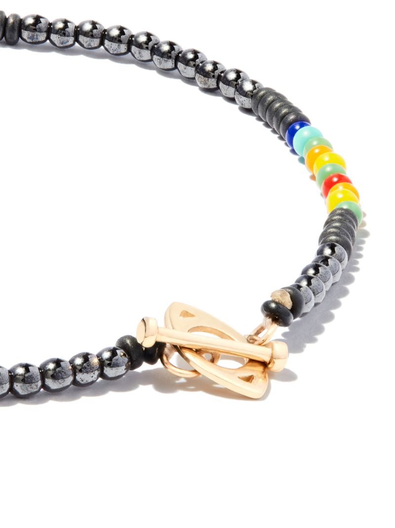 14k Yellow Gold Evil Eye Beaded Bracelet