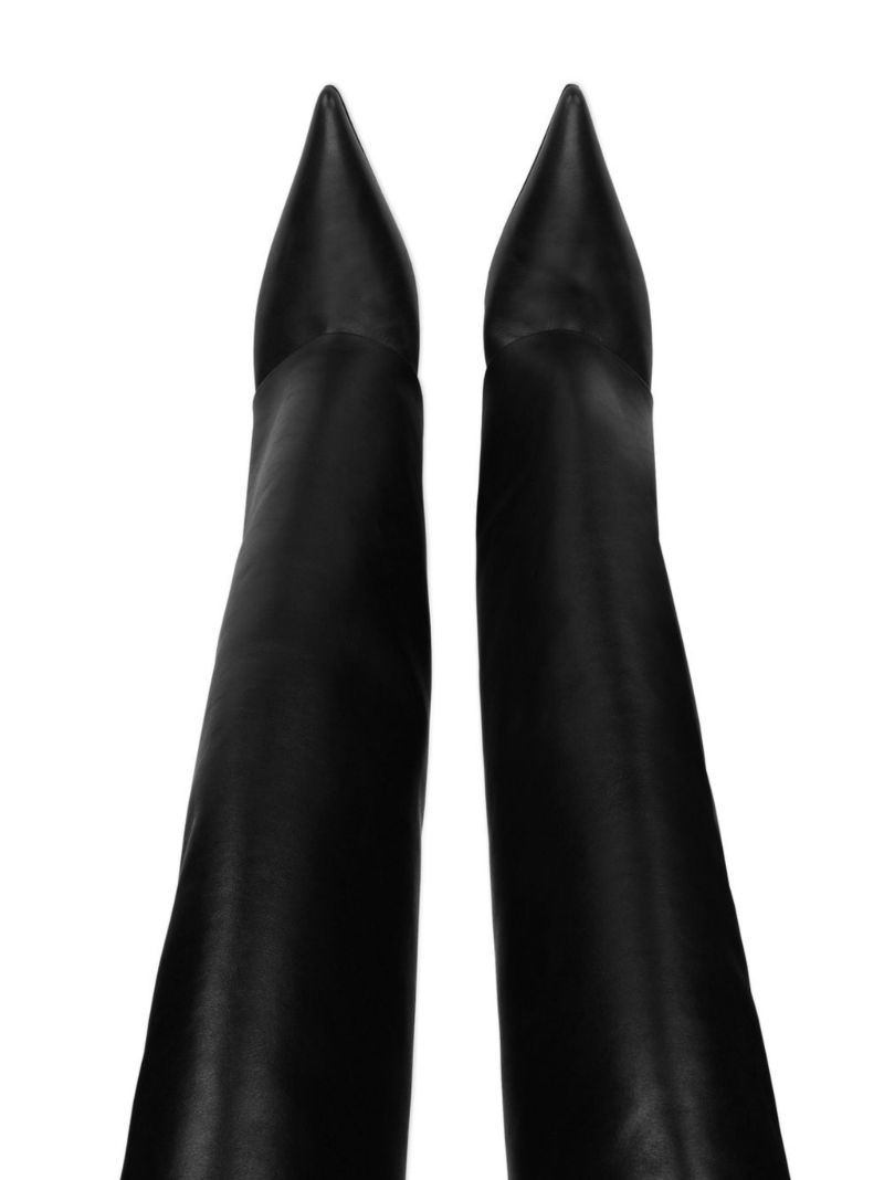 Black Logo Leather Knee-high Boots