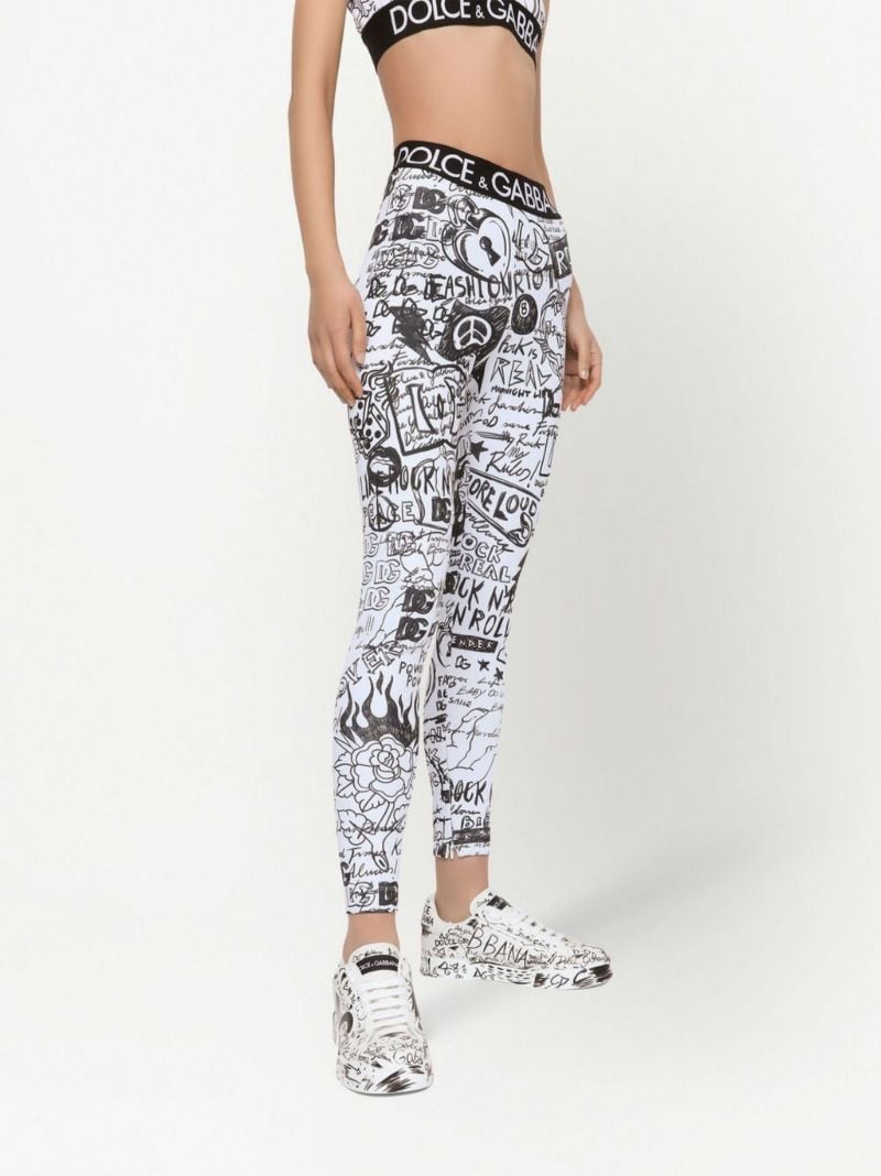 White Graffiti Print Leggings