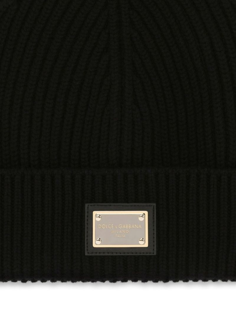Black Logo Plaque Beanie Hat