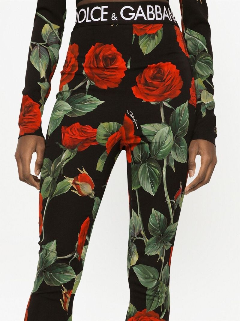 Black Rose Print Charmeuse Leggings