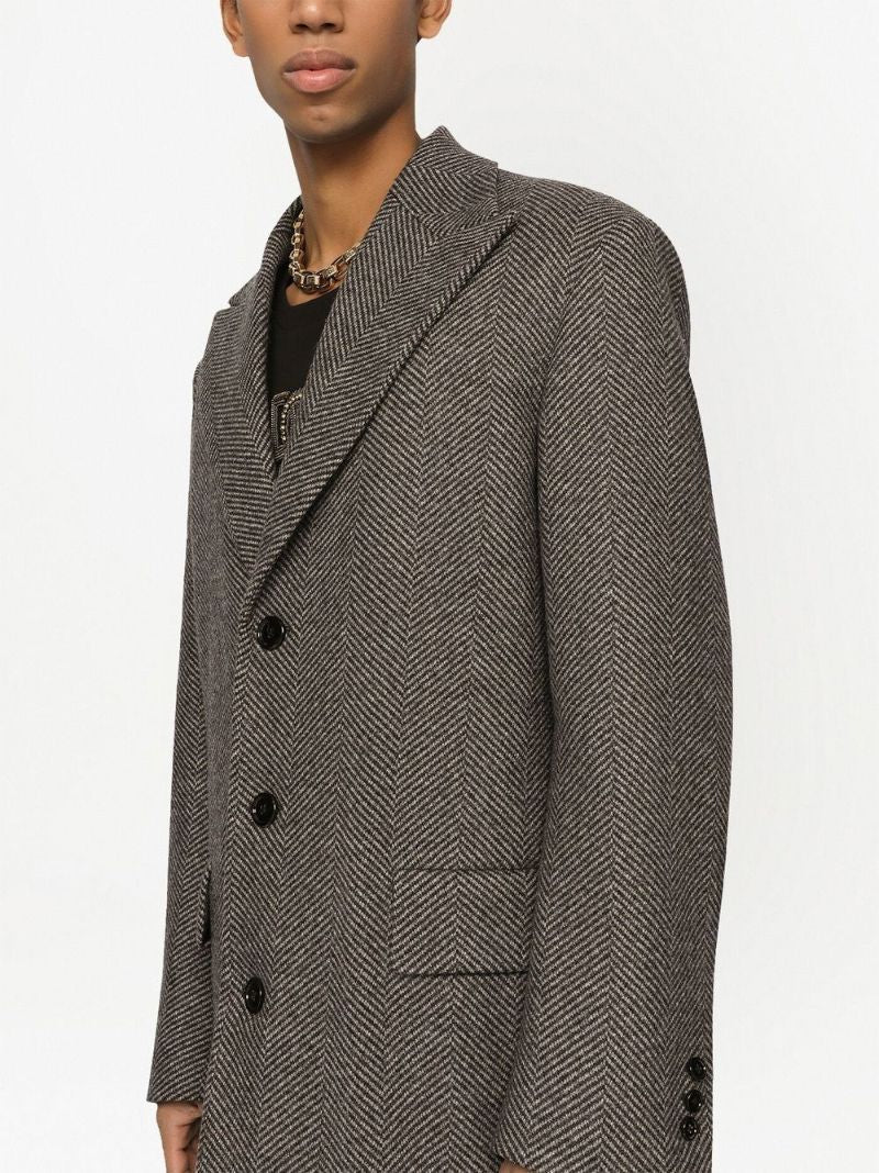 Black Herringbone Single-breasted Coat