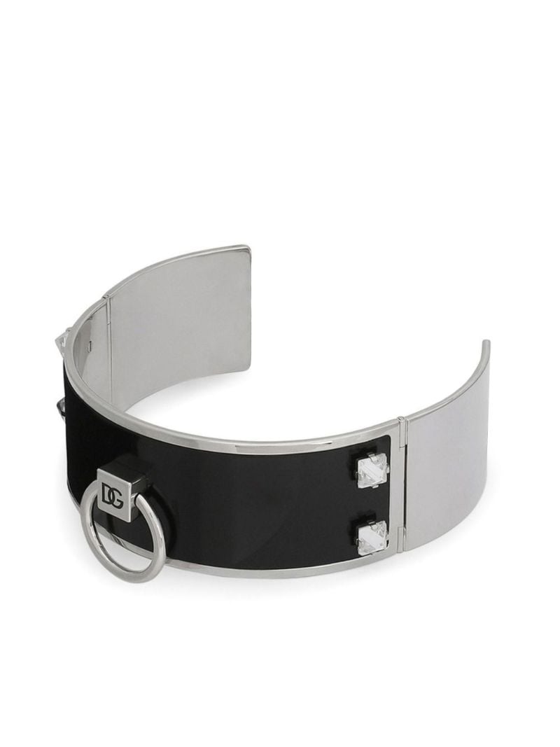 Silver-tone Studded Logo Cuff Bracelet