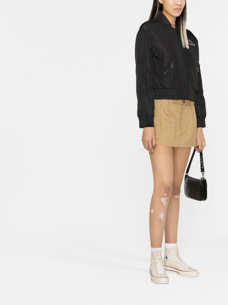Black Logo Flag Zipped Bomber Jacket