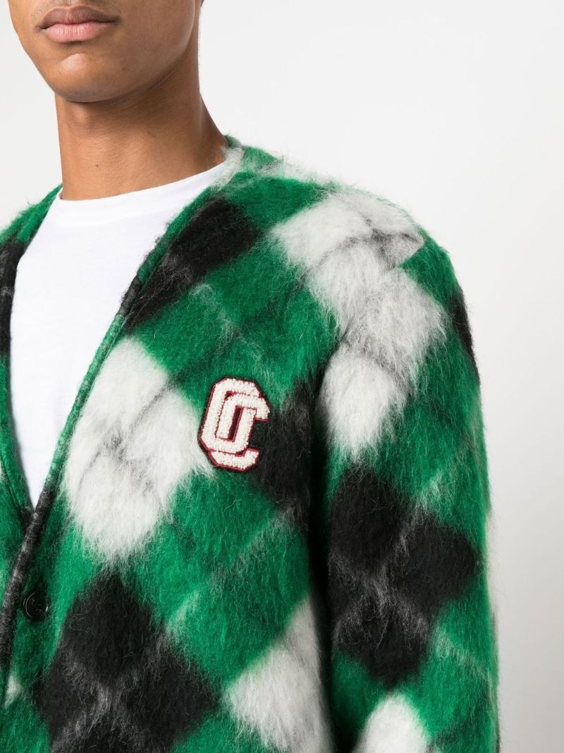 Green Logo Patch Check Cardigan