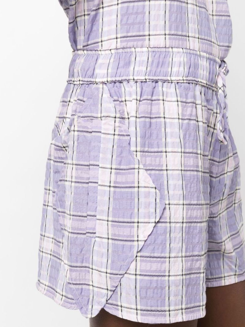Purple Check Print Seersucker Shorts