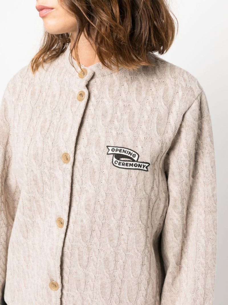 Neutral Flag Patch Cable Knit Cardigan