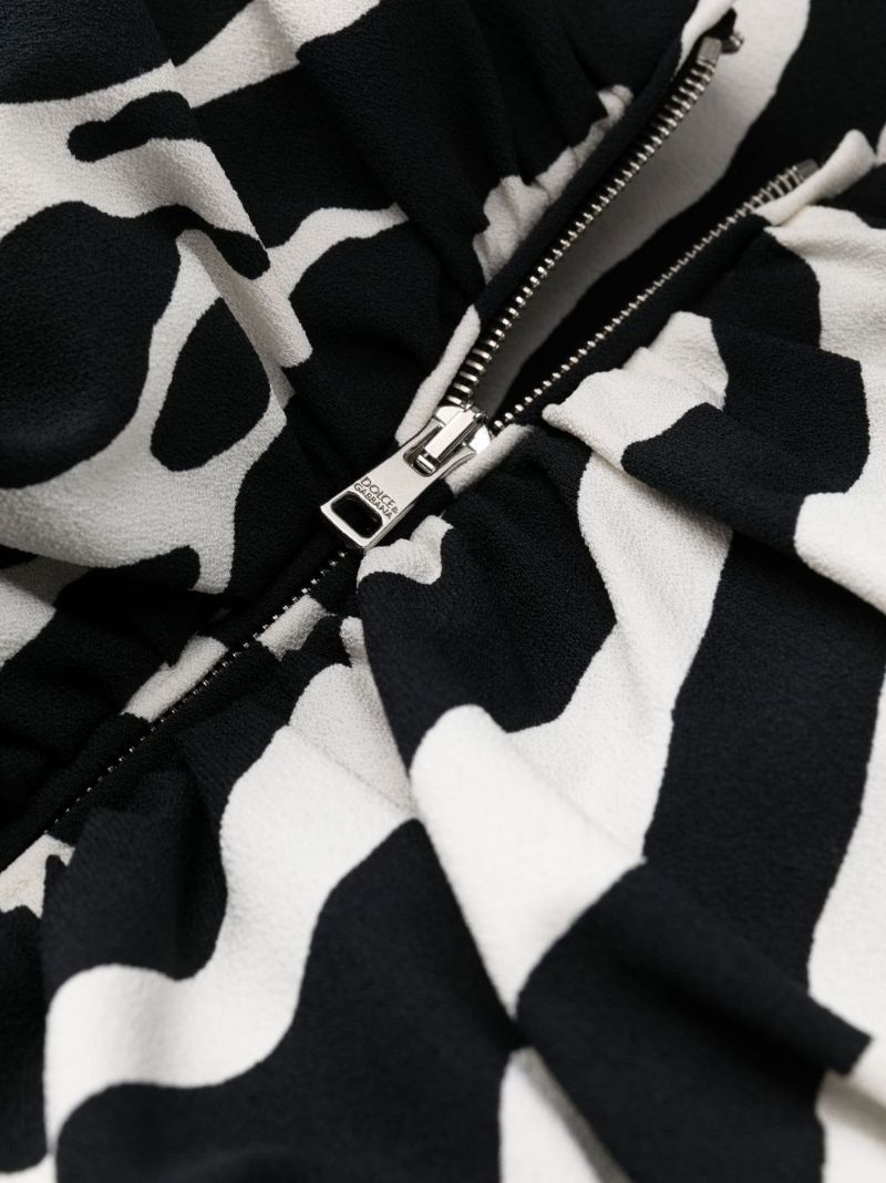 Black Zebra Print Ruched CrÃ_x0083_ªpe Mini Dress