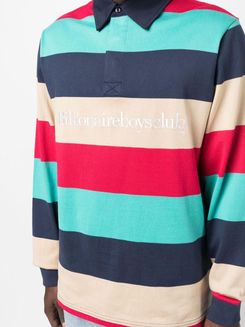 Blue Stripe Long Sleeve Cotton Polo Shirt