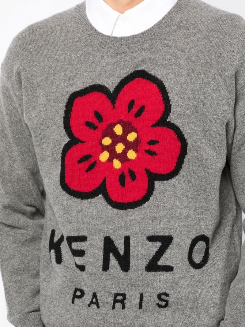 Grey Boke Flower Wool Sweater