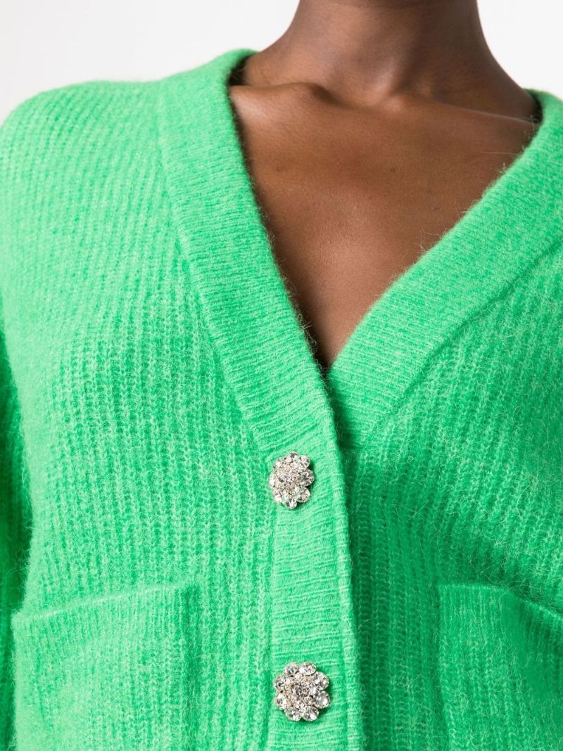 Green Crystal-embellished Wool Cardigan