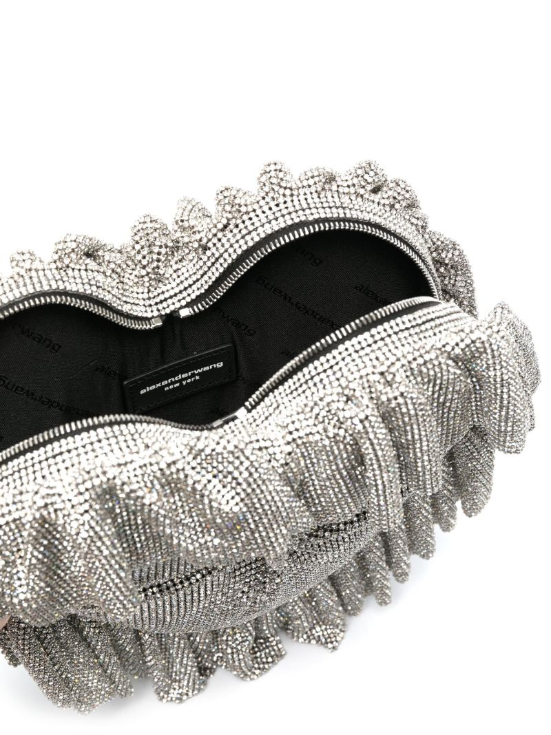 Silver Heart Pillow Crystal Mesh Clutch Bag