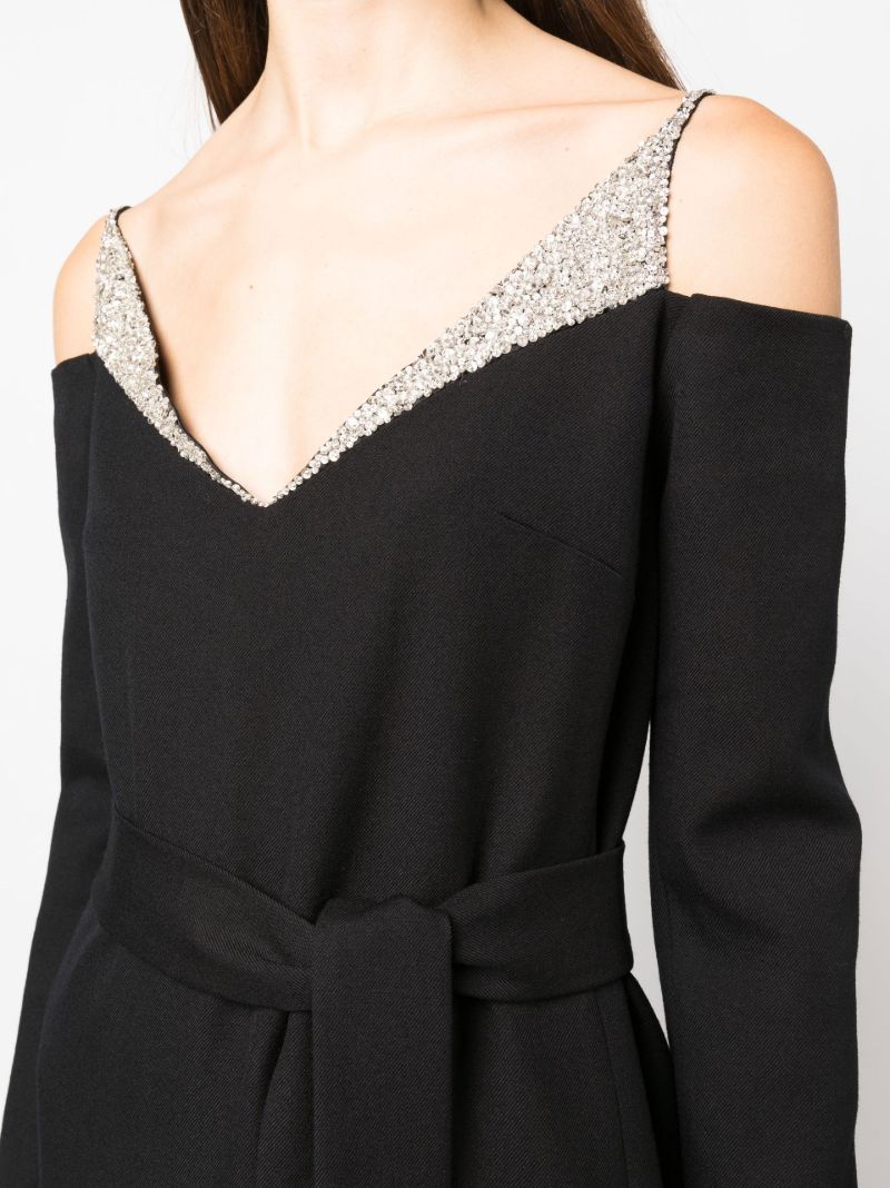Black Delsa Crystal Off-the-shoulder Midi Dress