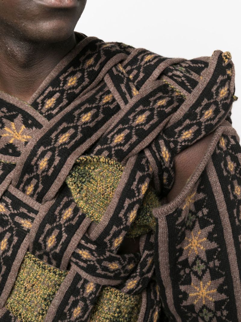 Brown Braided Jacquard Sweater