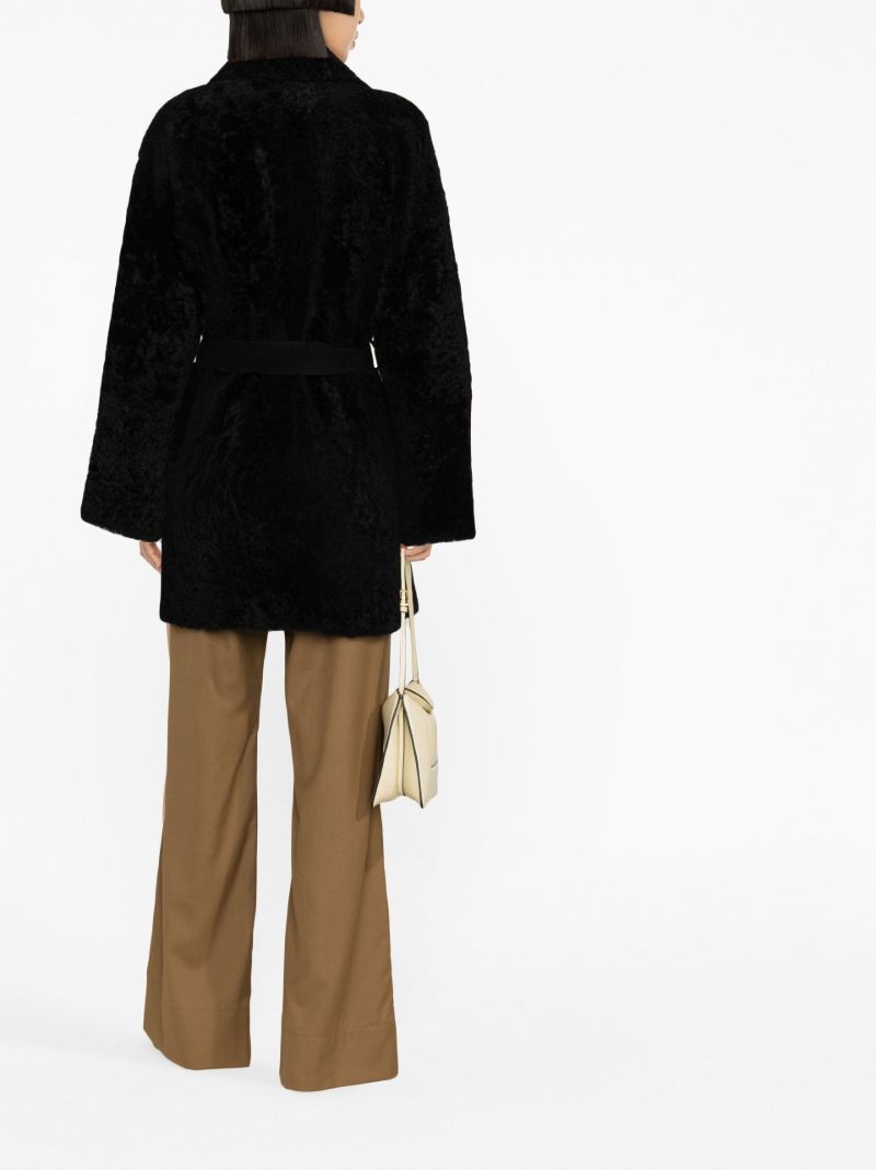 Black Vanessa Shearling Belted Coat