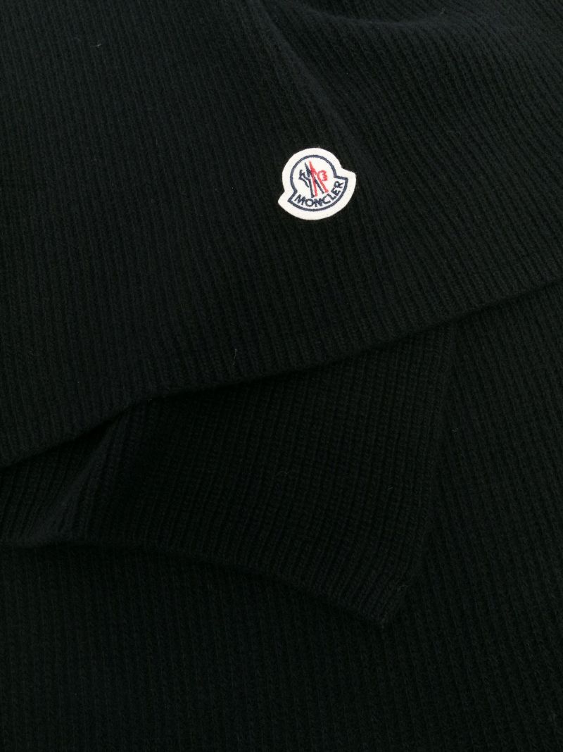 Black Logo Badge Ribbed Knit Scarf
