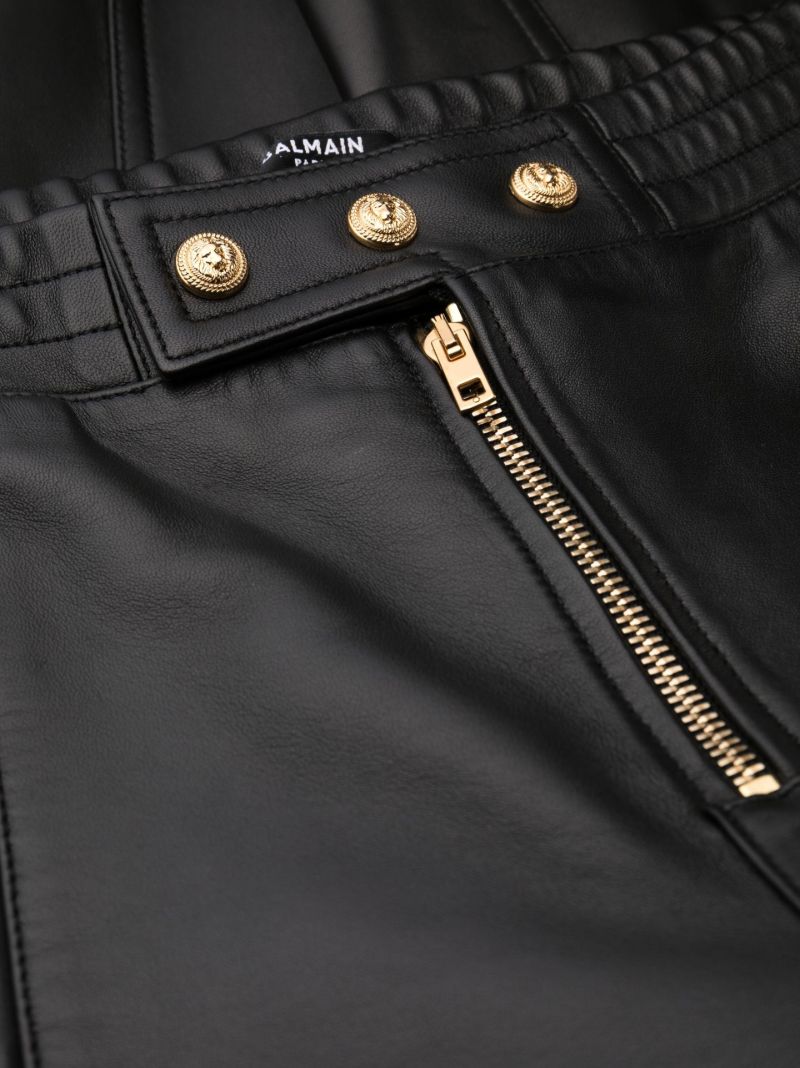 Black Cropped Leather Trousers