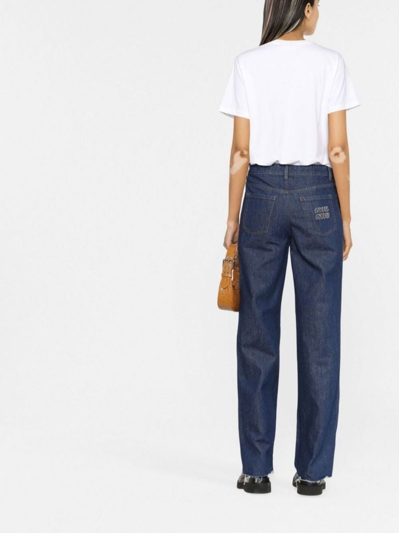 Blue Raw-cut Straight-leg Jeans