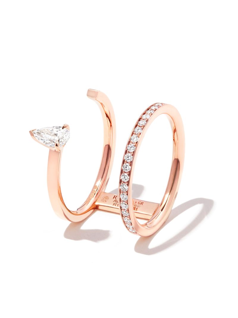 18k Rose Gold Serti Sur Vide Two Row Diamond Ring