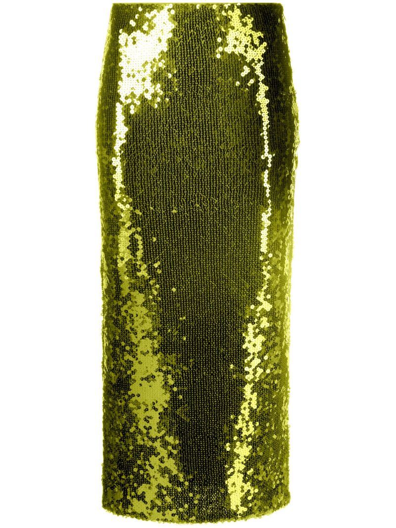Green Giselle Sequinned Midi Skirt