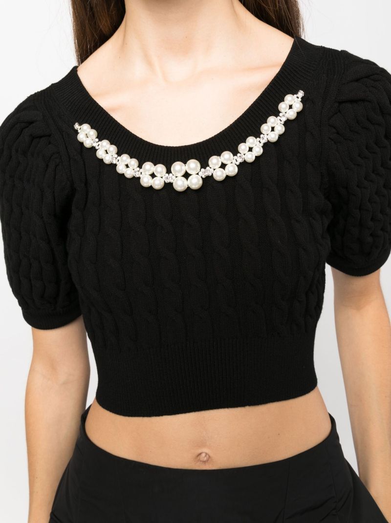 Black Embellished Cable Knit Crop Top