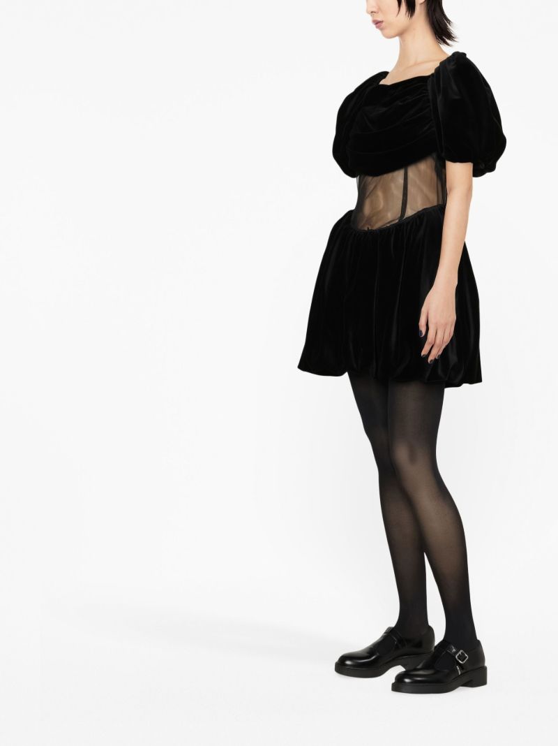 Black Sculpted Puff Sleeve Mini Dress