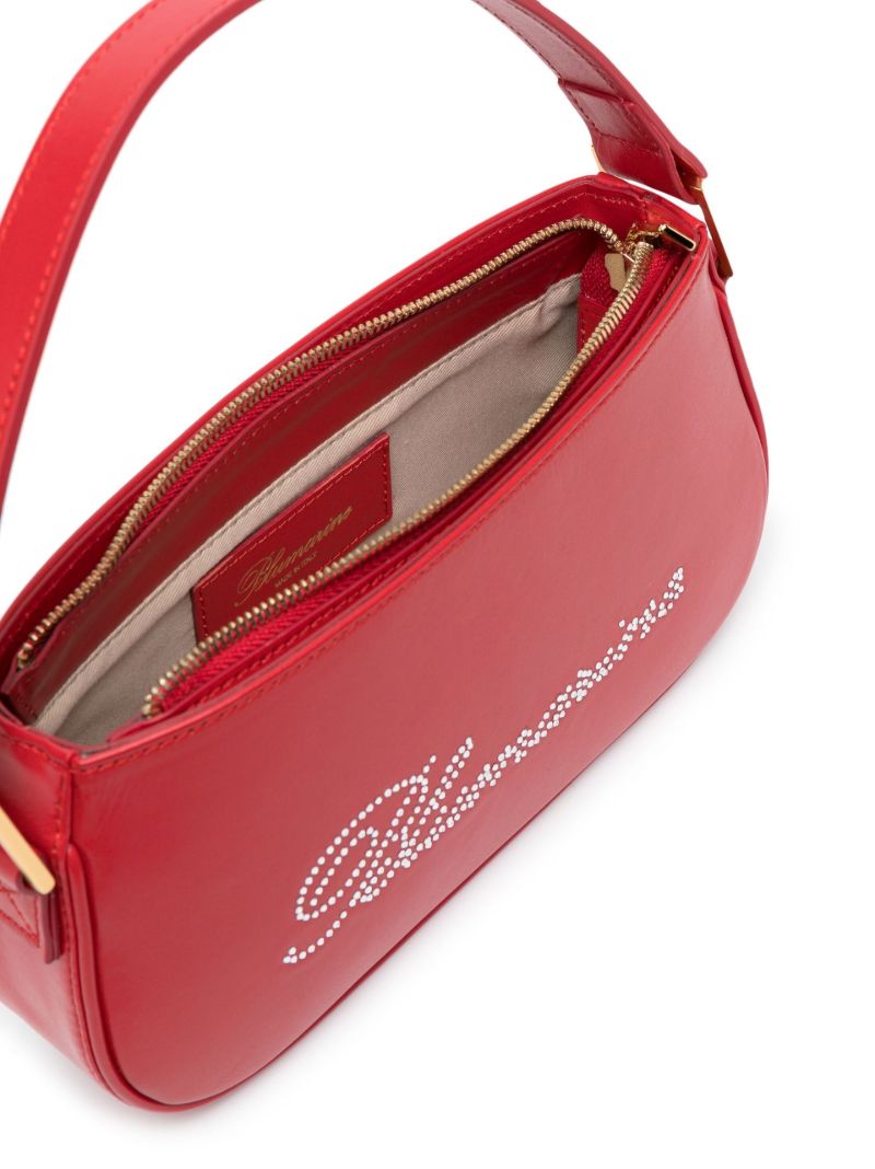 Red Rhinestone Logo Leather Shoulder Bag