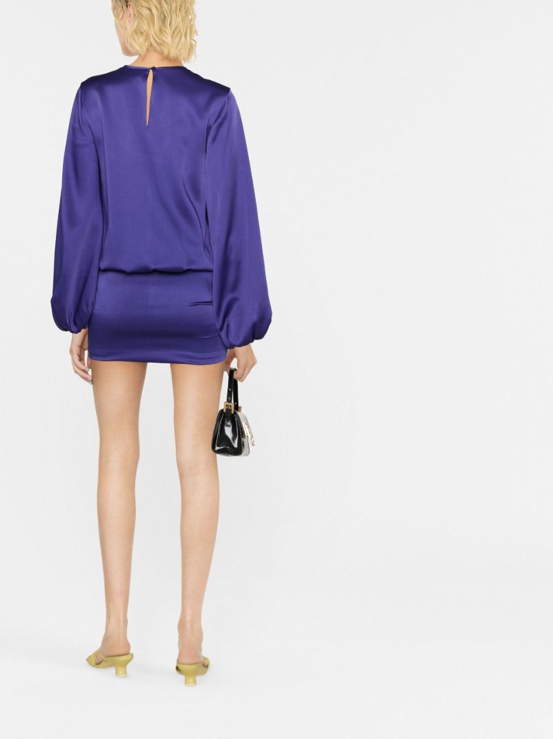 Purple Balloon Sleeve Mini Dress