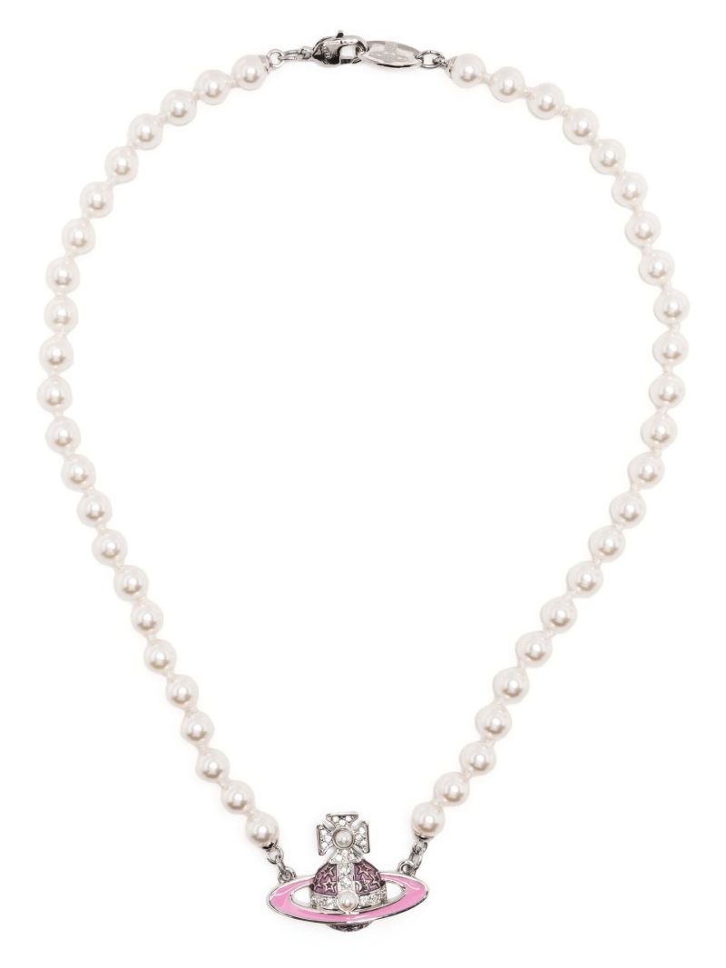 White Crystal Orb Faux Pearl Necklace