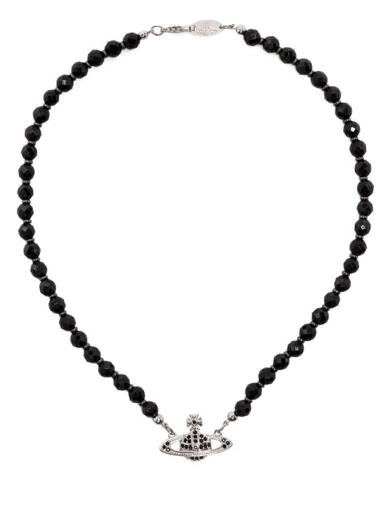 Black Bas Relief Beaded Choker Necklace