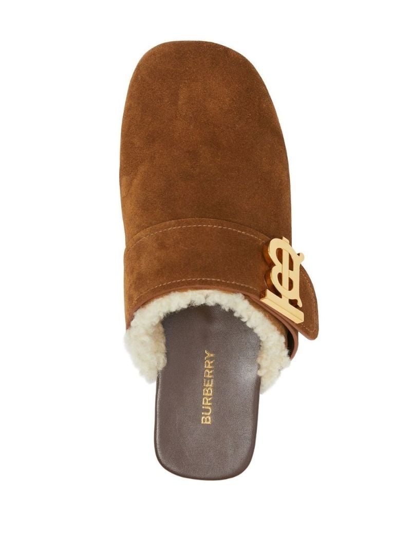 Brown Logo Shearling-lined Suede Mules